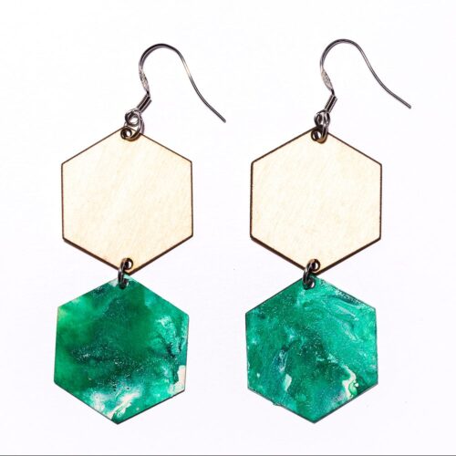 Kenno6 -korvakorut puu/marmoroitu vihreä